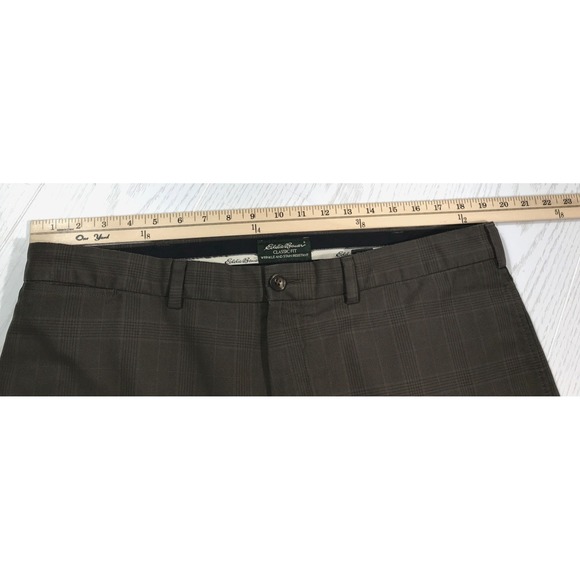 Vintage Eddie Bauer Pants Men 38x32 Brown Windowpane Houndstooth Cuffed Classic - Picture 3 of 11
